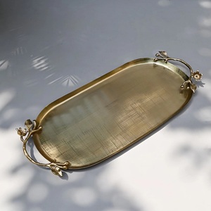 Plateau de service de luxe en laiton avec poignées décoratives en agate/pierre Plateau de service classique haut de gamme de luxe pour la maison et le mariage - Product Image 3