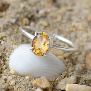 Bague Citrine Naturelle en Argent Sterling 925 Fine 6x8mm Pierre Précieuse Ovale Fait Main Bijoux Minimalistes de Bohème pour Femmes - Product Image 4