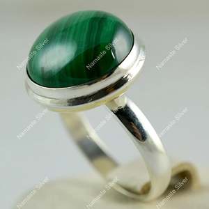 Bague en argent sterling 925 avec malachite, faite à la main, style bohème, bijou de promesse, avec pierre précieuse naturelle, placage rhodium, pierre de naissance - Product Image 6
