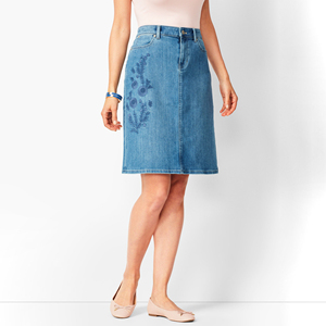 กระโปรงยีนส์ปักลายความยาวเข่า Midi กระโปรงปักลายสวยงาม - Product Image 1
