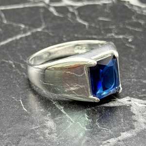 Elegant Luxury Signet <b>Ring</b> <b>for</b> <b>Men</b> Blue Sapphire Stone Set in Sterling <b>Silver</b> Perfect Gift <b>for</b> Him - Product Image 3