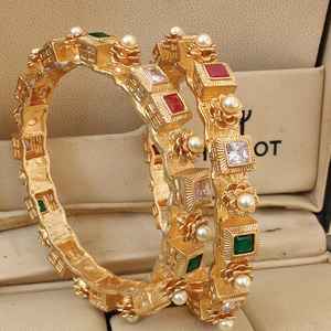 Par de brazaletes chapados en oro de calidad superior (2) Perfecto para ropa informal y ocasiones festivas Brazaletes tradicionales indios Kada - Product Image 6