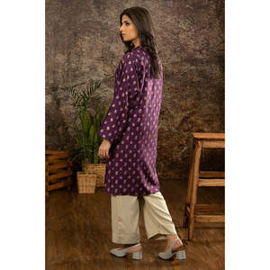 Purple <b>Acrylic</b> Jacquard Floral Print <b>Block</b> Printed Women's Shirt - Product Image 3