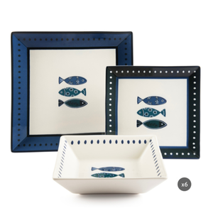 Service de vaisselle carré en céramique de 18 pièces, assiettes Ocean par Excelsa, technique d'impression numérique, thème marin méditerranéen multicolore - Product Image 1