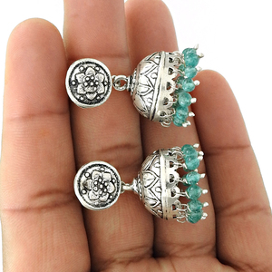 Joyería artesanal india con aspecto artesanal, pendientes de estilo étnico de piedras preciosas de Topacio Azul Natural de Plata de Ley 925 para mujeres y niñas - Product Image 4