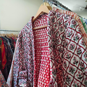 Best Selling Handblock Printed Autumn/Winter Breathable Cotton <b>Quilted</b> Handmade Floral <b>Jacket</b> Available for Worldwide Supply - Product Image 1
