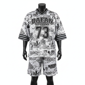 Ensemble maillot et short de football pour hommes 240g Premium 100% coton maille blanc noir imprimé personnalisé été respirant séchage rapide - Product Image 1