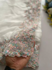 Pure Tabby <b>organza</b> <b>silk</b> with Multi thread embroidery work Modern Saree Perfect for parties and prom functions - Product Image 4