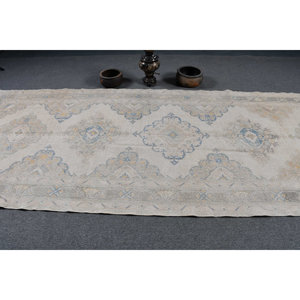 Alfombra turca Vintage de 4 pies, 8x12 pies y 5 pulgadas, alfombra de lana tejida plana Beige y azul con respaldo de látex para decoraciones de sala de estar - Product Image 3