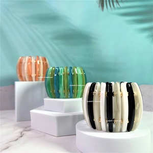 2025 Luxury New Arrival D-Shape 3 Tone Orange White Resin Bead Stretch Wide <b>Bracelets</b> Brass Inlay <b>Fashion</b> <b>Wrap</b> <b>Bracelets</b> - Product Image 4