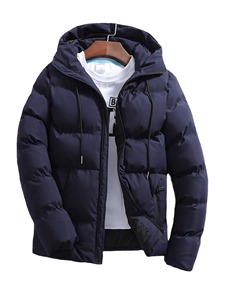 Veste d'hiver en duvet pour hommes Vêtements d'extérieur à manches longues avec décoration à pampilles Tissu en toile noire unie avec fermeture éclair complète - Product Image 3