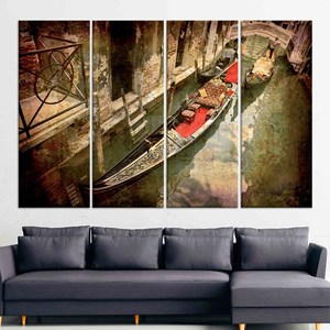 Impresión en lienzo de gondola de Venecia: imagen de una vista serena de Italia, JUEGO DE 4 LIEÑOS - Product Image 1