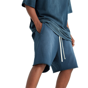 Shorts de jogging unisexes personnalisés en molleton délavé, bord brut, en molleton bouclé épais, coton lourd, décontractés, pour hommes, course à pied, fitness, vintage, délavé à l'acide - Product Image 3