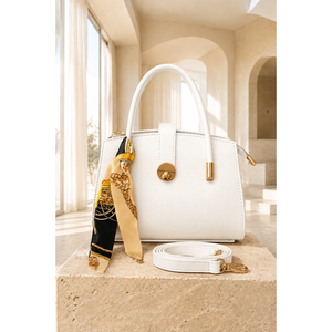 <b>White</b> Leather <b>Hand</b> and Shoulder <b>Bag</b> with Gold Clasp Buckle - Product Image 1