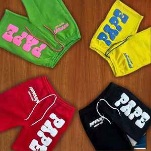 Short en éponge française vintage décontracté pour homme 100% coton imprimé bouffant surdimensionné taille élastique cordon court - Product Image 1