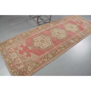Turkish <b>Runner</b> Rug 3.6x10 ft (111x306 cm), <b>Red</b> Solid Vintage Rug - Product Image 2