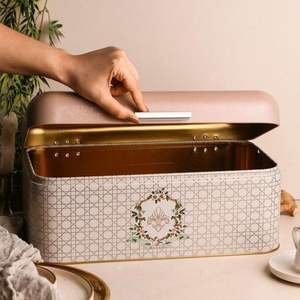 209x365x120mm Boîte à pain à couvercle à charnière rose 9L Métal rectangulaire avec design élégant - Product Image 3