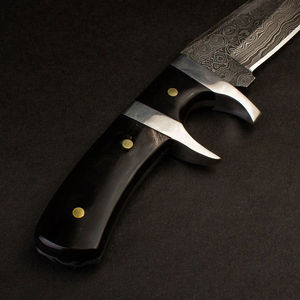 ดามัสกัสเหล็กย่อยมีดล่าสัตว์ลายหยดน้ำฝนปลอกหนังด้าม Micarta แบบเต็มใบมีดดีไซน์ - Product Image 5