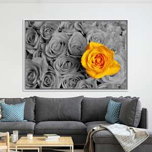 Impresión en Lienzo de Rosa Amarilla: Elegante Arte Floral 3D para Pared, Lienzo con Marco Blanco - Product Image 1