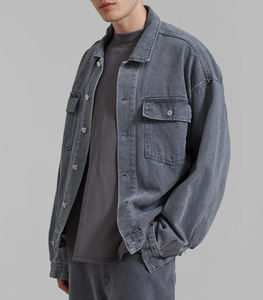 แจ็คเก็ตยีนส์ผู้ชายพรีเมียมสำหรับฤดูหนาว แขนยาว สีอ่อน แบบกลับด้านได้ เป็นมิตรกับสิ่งแวดล้อม สไตล์ลำลอง สตรีทแวร์ แฟชั่นเมือง ทรงหลวม ด้านหน้า - Product Image 6