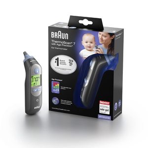 Thermomètre auriculaire Braun Thermo Scan 7, édition noire (Précision de l'âge, Silencieux, Affichage de la température par code couleur, Fièvre, Hygiénique) - Product Image 1