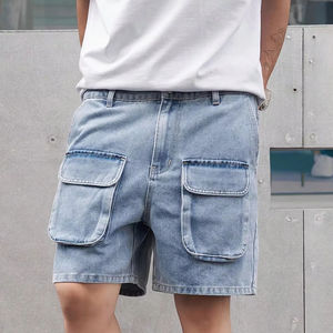 Pantalones vaqueros cargo de cintura alta para hombre, pantalones cortos informales de verano a la moda con bolsillos tipo concha de estilo europeo y americano para hombre - Product Image 2