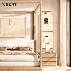 Wbert RH โต๊ะข้างเตียงทำจากไม้โอ๊คหรูหราสไตล์อเมริกันทันสมัยพร้อมลิ้นชักและช่องเปิดของ - Product Image 3