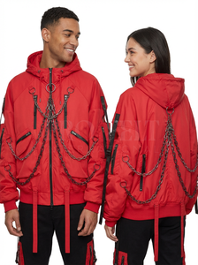 Veste bomber à capuche unisexe, vêtements de rue décontractés d'hiver, veste à fermeture éclair, poches personnalisées, mode moderne, sweats à capuche en nylon chauds - Product Image 3