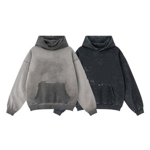 Sweats à capuche d'hiver personnalisés pour hommes avec fermeture éclair 100% coton, lavé à l'acide, brodés, motifs solides, doublure épaules tombantes - Product Image 6