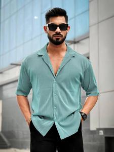 High Quality Knitted <b>Corduroy</b> Fabric <b>Men's</b> Half-Sleeve Casual <b>Shirt</b> Breathable Eco-Friendly Stylish Print Design All-Day Wear - Product Image 5