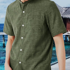 Conjunto de dos piezas de ropa de calle de verano para hombre de estilo urbano, camisa con patrón de rayas, pantalones cortos, traje combinado, logotipo de colores personalizados 100% - Product Image 2