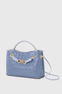 Bolso Tote de Cuero PU con Patrón Tejido Azul para Mujer, con Asa de Nudo, Bolso de Hombro, Fabricante OEM ODM de Marca Privada con Logotipo Personalizado - Product Image 3