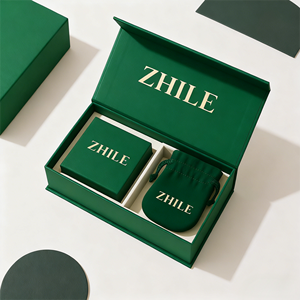 Премиальные подарочные коробки для ювелирных изделий с логотипом на заказ, жесткие бумажные коробки-ящики, перерабатываемые, для серег, с бархатным мешочком - Product Image 2