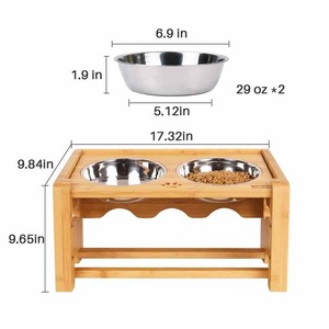 Cuencos elevados para perros, cuencos elevados para mascotas de 15 grados para gatos, comedero de madera para perros pequeños con 3 cuencos para mascotas de acero inoxidable - Product Image 4