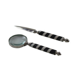 Loupe avec coupe-papier, décoration de table et décoration d'intérieur, design antique nautique à rayures noires et blanches, poignée - Product Image 2