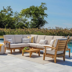 Outdoor Patio <b>Sofa</b> Set <b>Wood</b> <b>Frame</b> High Density Foam Cushions Waterproof Garden Furniture - Product Image 1
