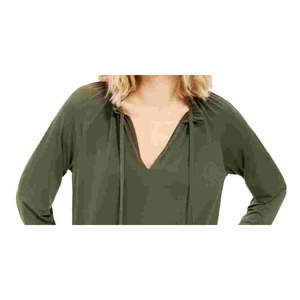 Top Casual da Donna Michael Kors con Scollo a V Verde Taglia L, Maniche Lunghe Arricciate, Traspirante in Maglia di Chiffon con Ricamo - Product Image 2