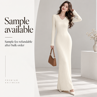 FNJIA Pull d'hiver personnalisé pour femme, style Europe-Amérique, uni, taille haute, grande taille, robe longue tricotée, pull tricoté d'hiver
