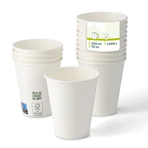 10Oz 250Ml Ø 90 mm Plain White Blank Single Wall Customization Drink <b>Mugs</b> Paper Cups For Beverage - 1000 pcs/carton - Product Image 1