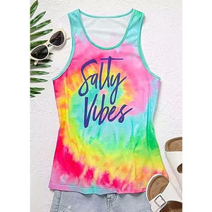 Débardeur personnalisé Chemise grande taille pour femmes Gilet d'été T-shirts pour femmes Débardeurs sans manches imprimés tie dye - Product Image 5