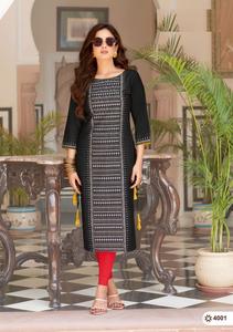 Viscosa Rayón Imprimir Kurti largo con trabajo hecho a mano para la venta en línea - Product Image 4