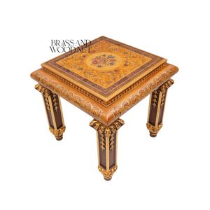 Mesa Auxiliar Cuadrada Baja de Lujo con Incrustaciones Florales Elaboradas y Patas Talladas a Mano con Hoja de Oro para Decoración Real - Product Image 1