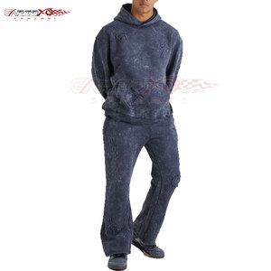 Chándal elegante lavado ácido para hombre con capucha superior y parte inferior de Jogger logotipo personalizado transpirable y para la temporada de invierno - Product Image 1