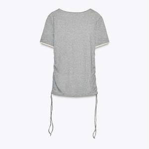 เสื้อยืดผ้าฝ้าย95% 5% ผ้าสแปนเด็กซ์ธรรมดาทรงพอดีตัวคอวีเข้ารูปพิมพ์โลโก้ได้ตามต้องการแฟชั่นผู้หญิงคุณภาพสูง - Product Image 2