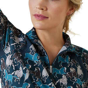 Chemises d'équitation pour femmes, neuves, bleues, imprimées, respirantes, de luxe, style western, anti-UV, avec fermeture éclair. - Product Image 3