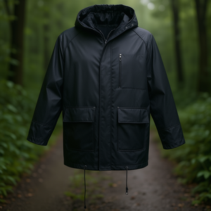ASATEX Black PU Rain Jacket Size L Stylish <b>Raincoat</b> - Product Image 3