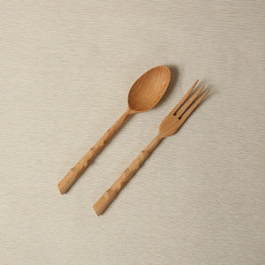 Ensemble de 2 cuillères et fourchettes en bois manguier dernier modèle de couverts design tendance pour la cuisine et l'hôtel - Product Image 2