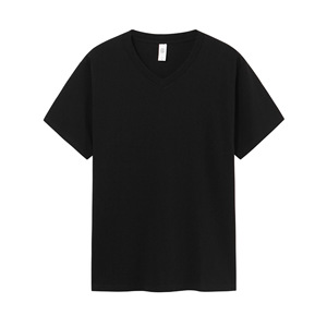 OEM logo 250gsm 100% algodón mujeres cuello en V liso manga corta Camiseta logotipo impreso en blanco Unisex camiseta para hombres - Product Image 2