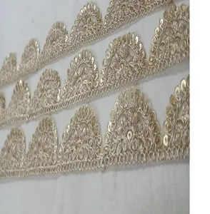 Maßge schneiderte maschinen gestickte Bänder & Schnürsenkel in Goldfaden arbeit & Schnitt arbeits design für Brautkleider