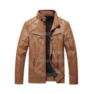 Veste en cuir vintage pour hommes avec détails de boucle Veste en cuir pour hommes avec double fermeture éclair et poignets - Product Image 2